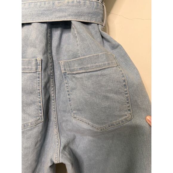 Avec Les Filles Womens Jumpsuit Denim Wide Leg Light Wash Belt Retro 70s Sz 29 - Picture 8 of 15